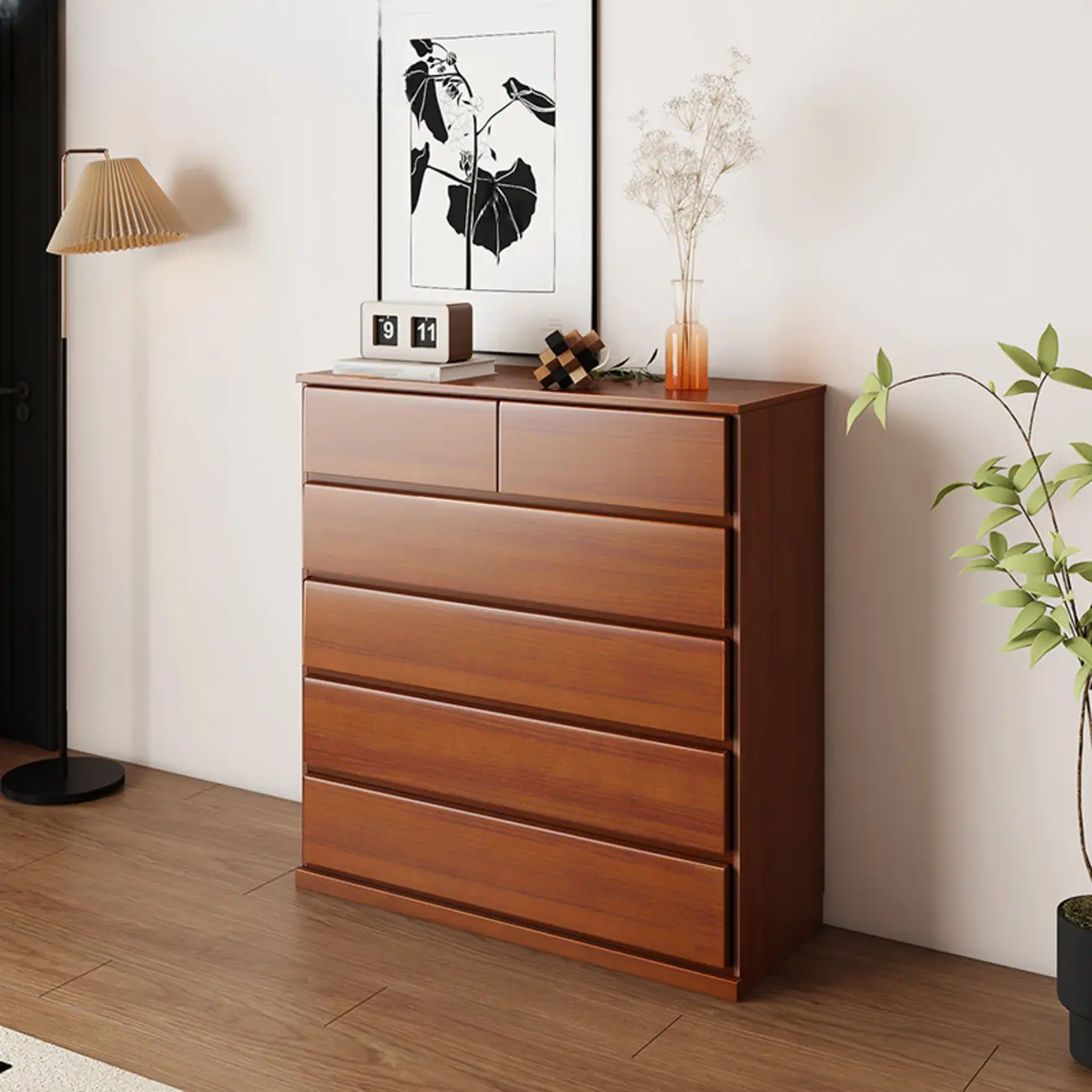 Modern Wood Dresser Light Walnut with 6-Drawers Storage Image - 12 | homeyfad