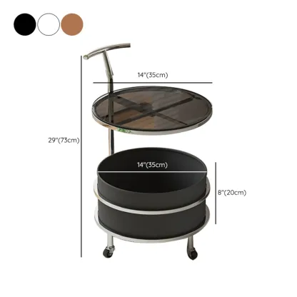 White Small Rolling Side Table with Storage for Living Room Image - 16