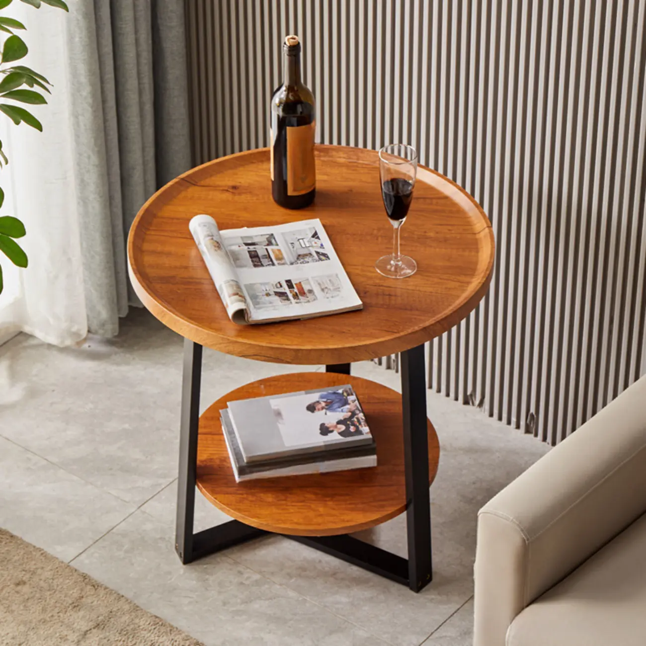  Natural Solid Wood Tray Top End Table with Storage Shelf Image - 1 | homeyfad