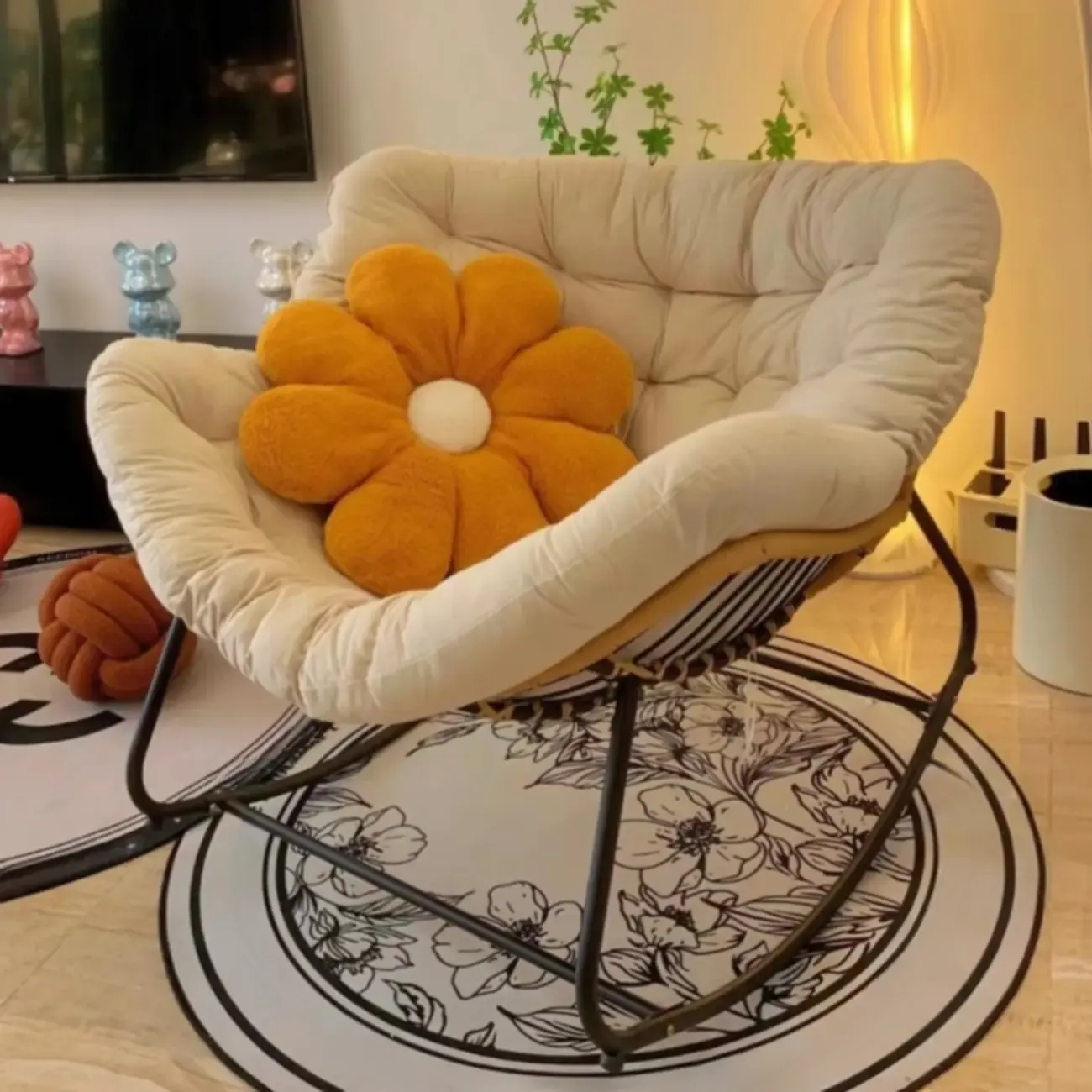 Upholstered Armless Rocking Chair with Cushion for Living room Image - 1