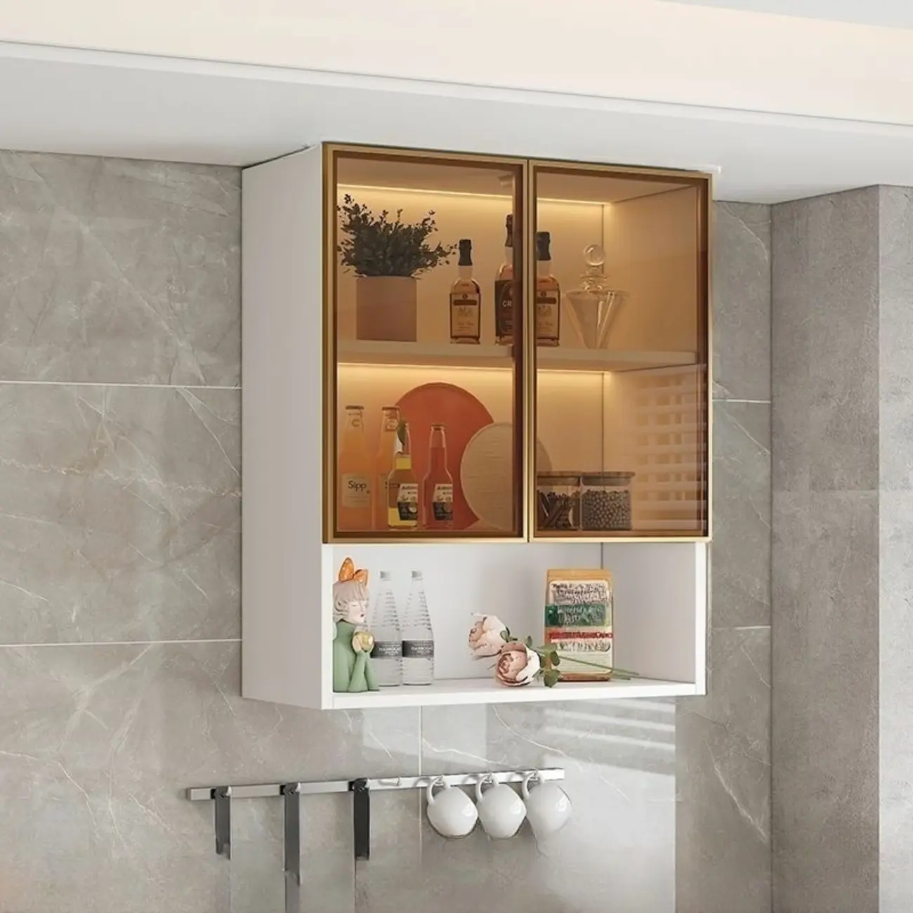 Modern Wood Wall-Mounted Display Cabinet with Glass Image - 16 | homeyfad