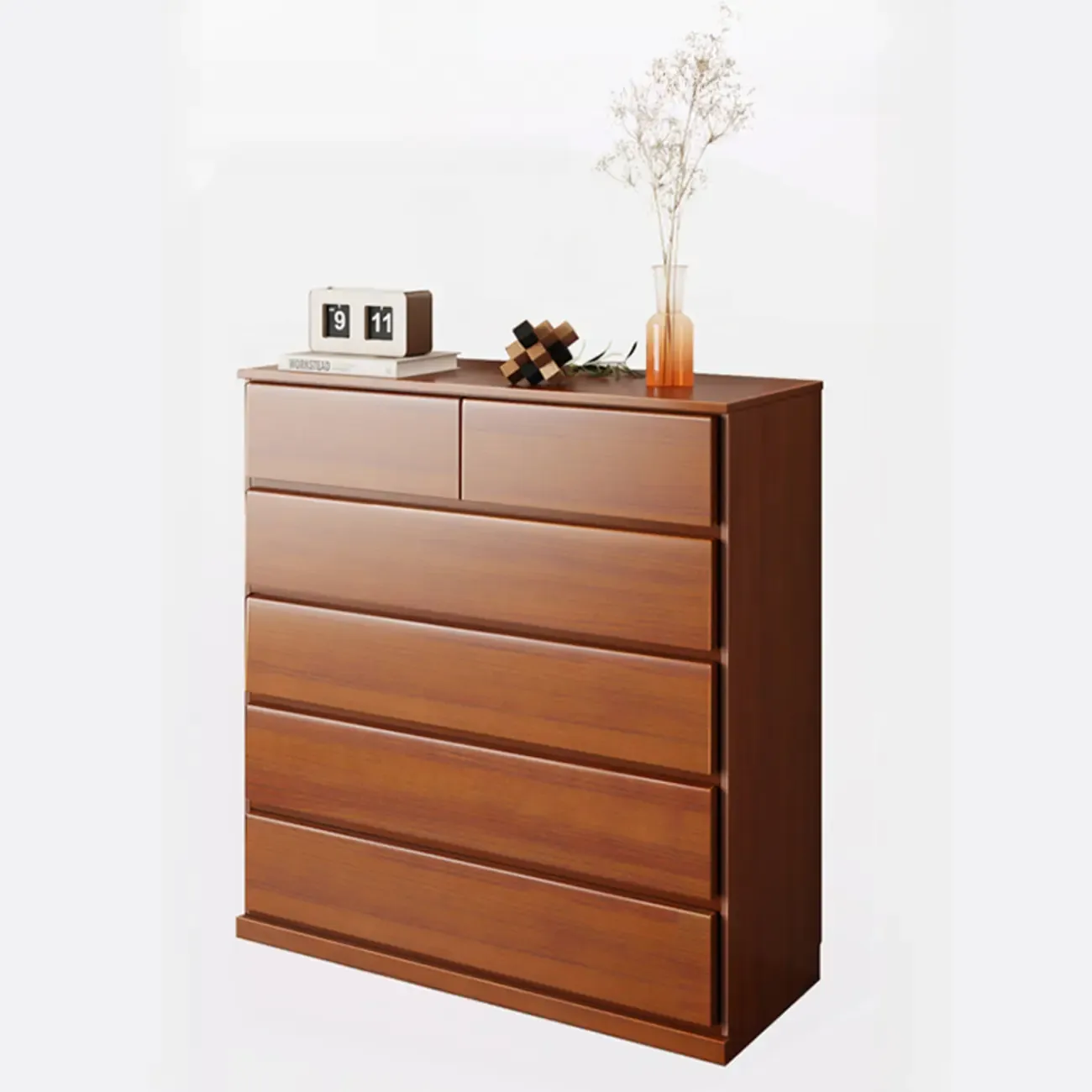 Modern Wood Dresser Light Walnut with 6-Drawers Storage Image - 13