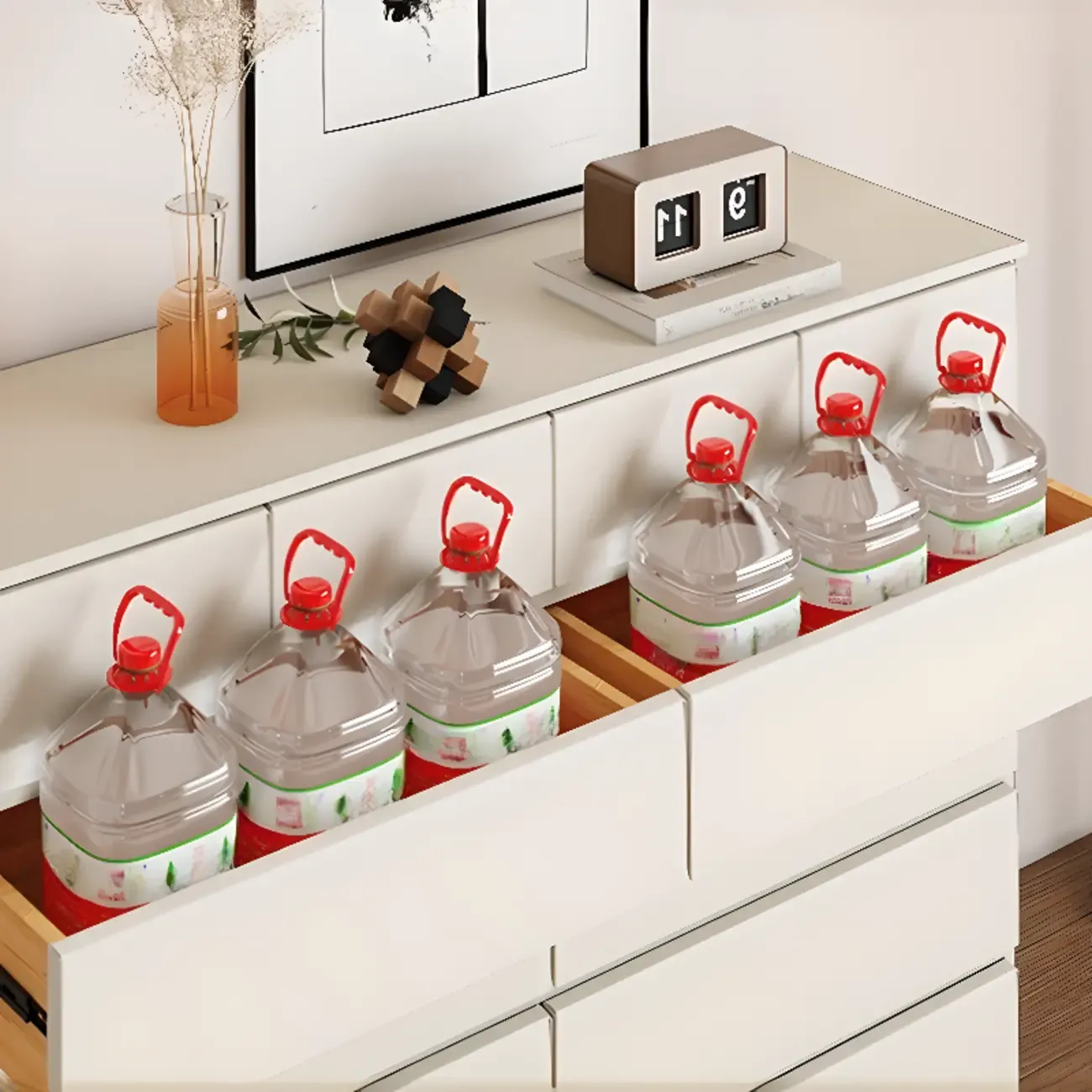 Modern Wood Dresser Light Walnut with 6-Drawers Storage Image - 14