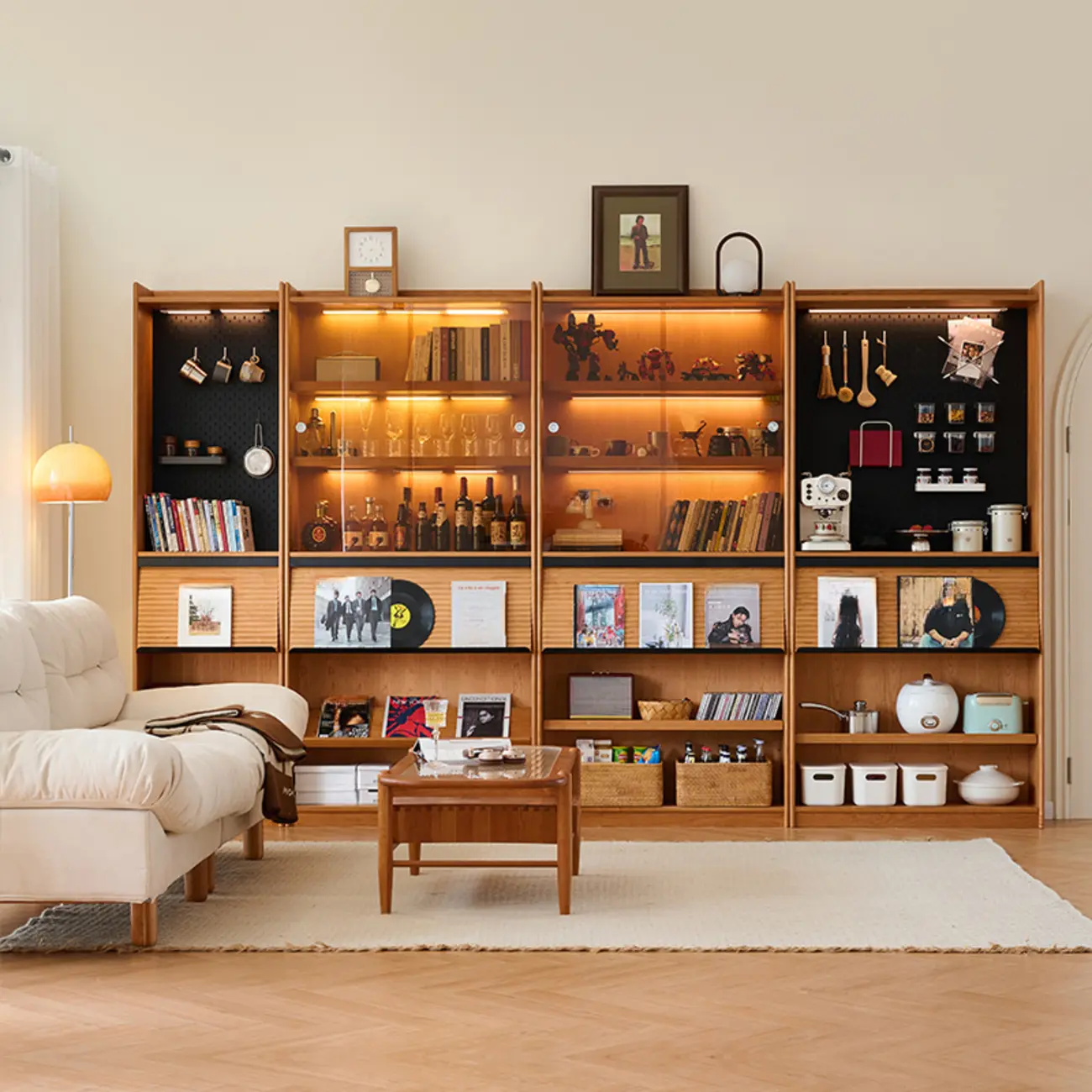 Traditional Wooden Open Display Cabinet with Storage for Living Room Image - 1 | homeyfad