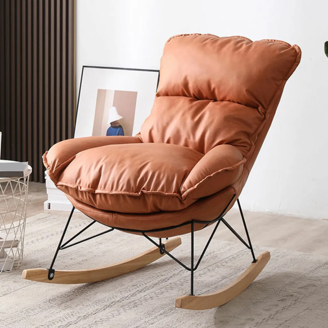 Cotton Upholstered Rocking Chair with Removable Cushions Image - 24 | homeyfad