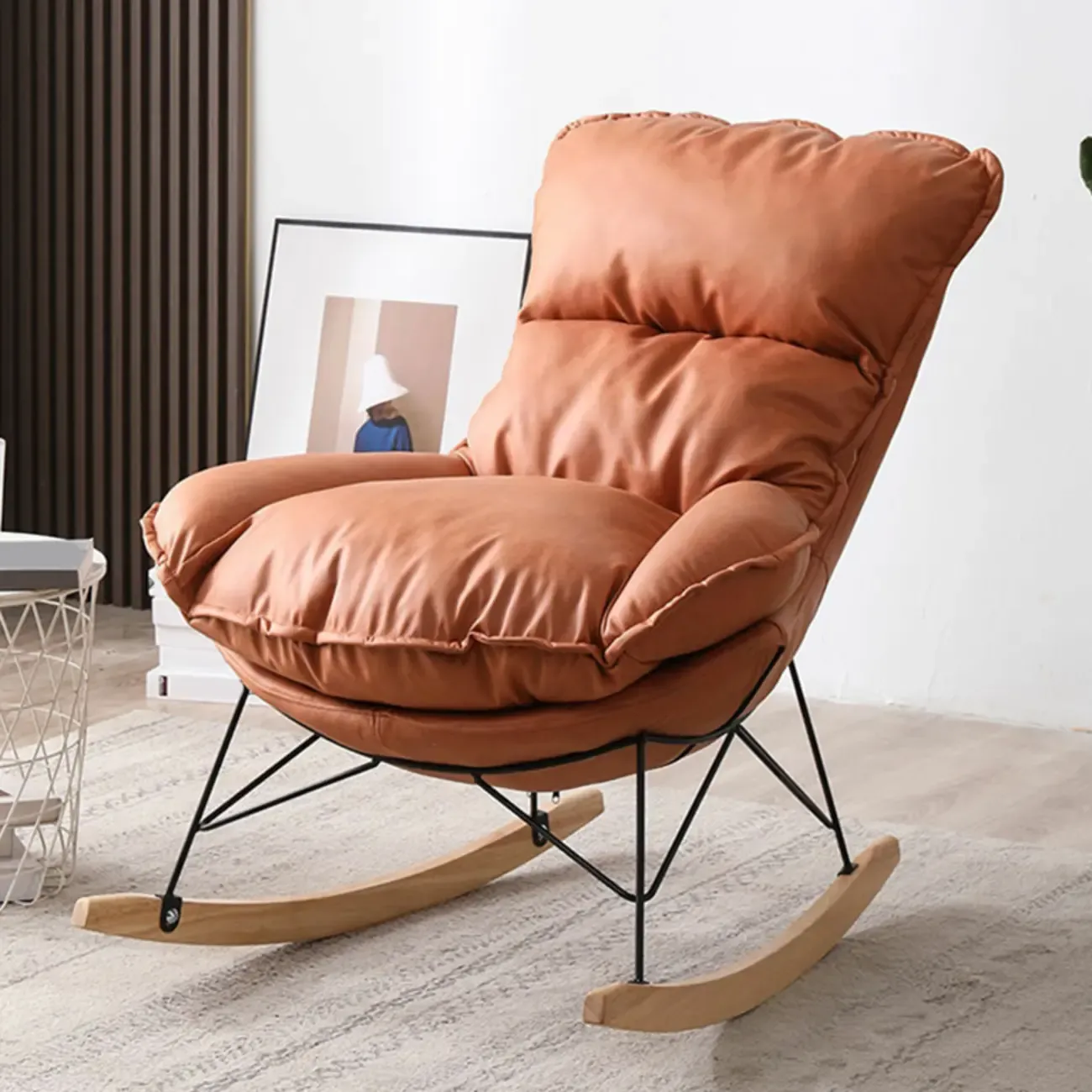 Cotton Upholstered Rocking Chair with Removable Cushions Image - 24