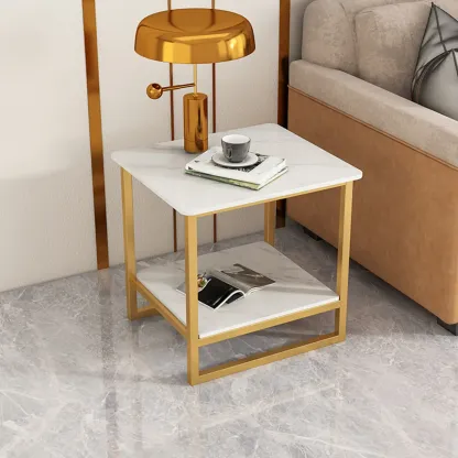 Glam Black Marble Side Table with Storage for Living Room Image - 3