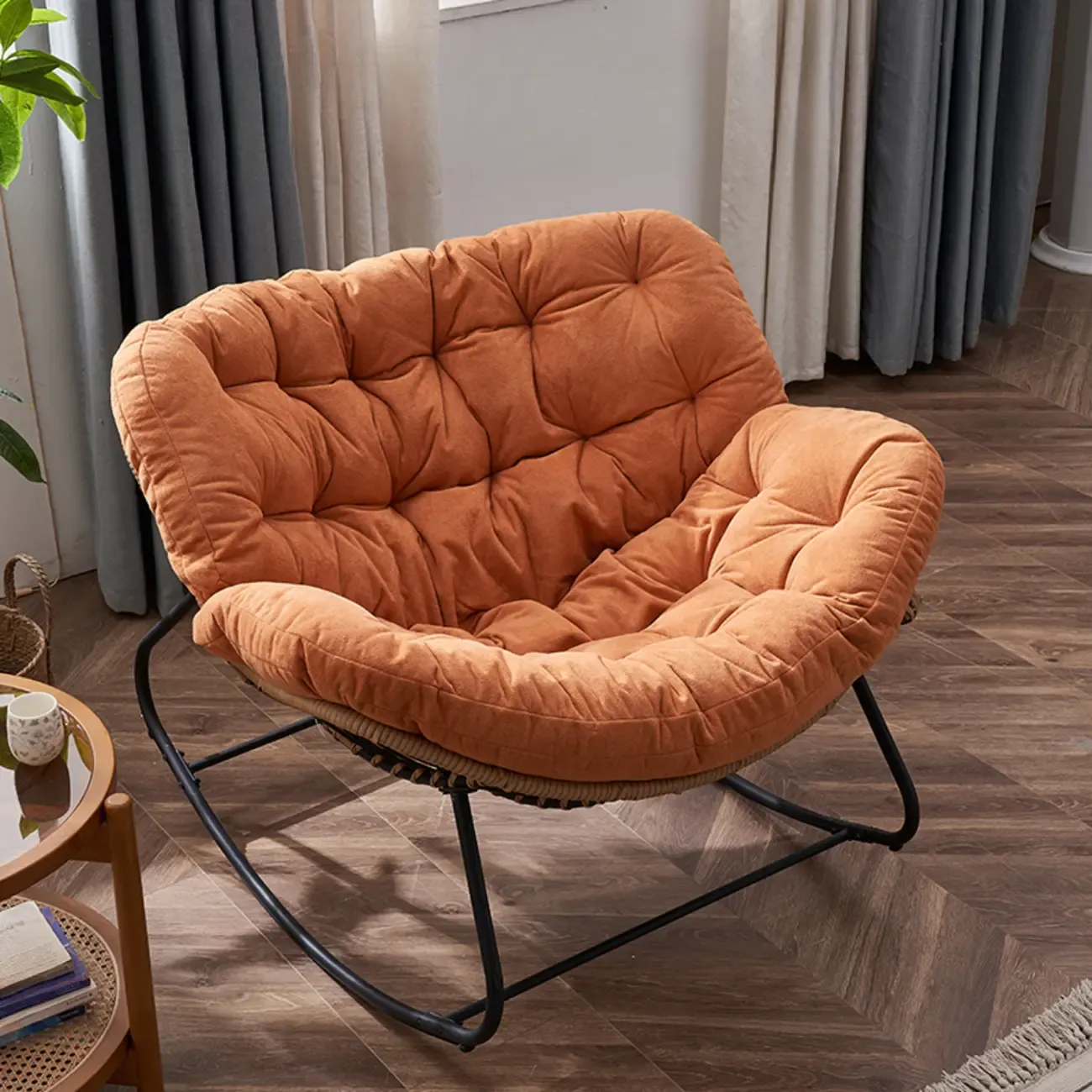 Upholstered Armless Rocking Chair with Cushion for Living room Image - 3