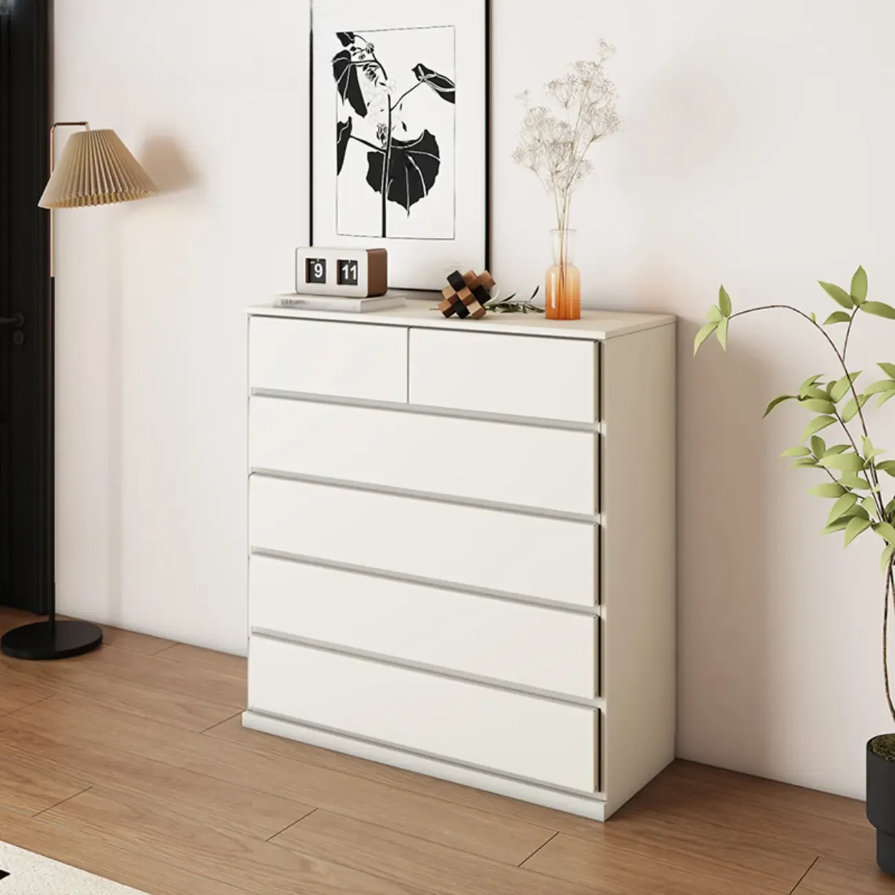 Modern Wood Dresser Light Walnut with 6-Drawers Storage Image - 15