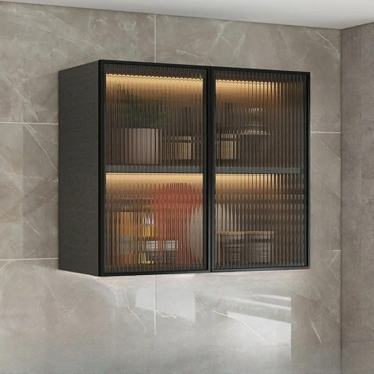 Modern Wood Wall-Mounted Display Cabinet with Glass Image - 19