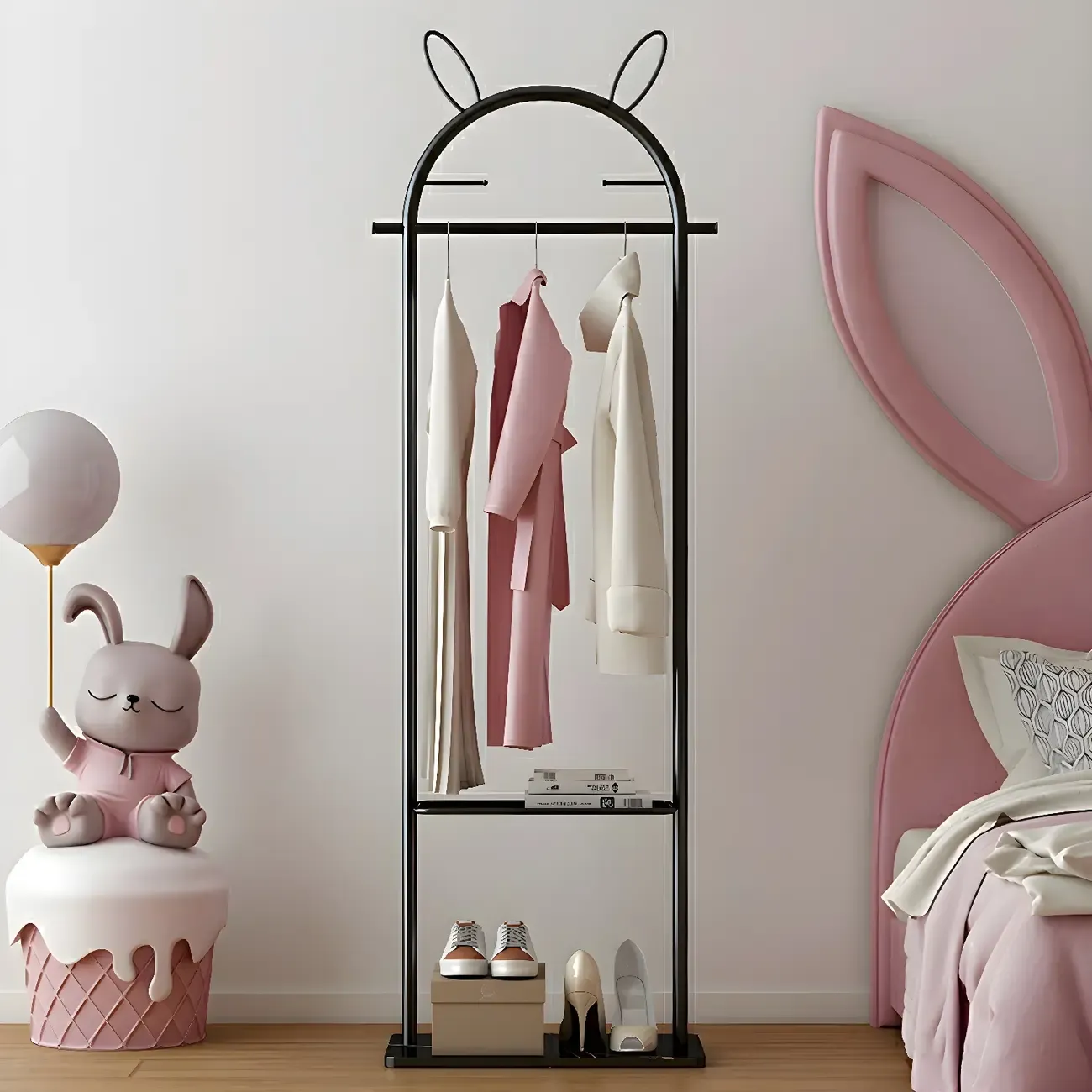 Modern Metal Coat Rack with Hooks & Shelf Image - 3