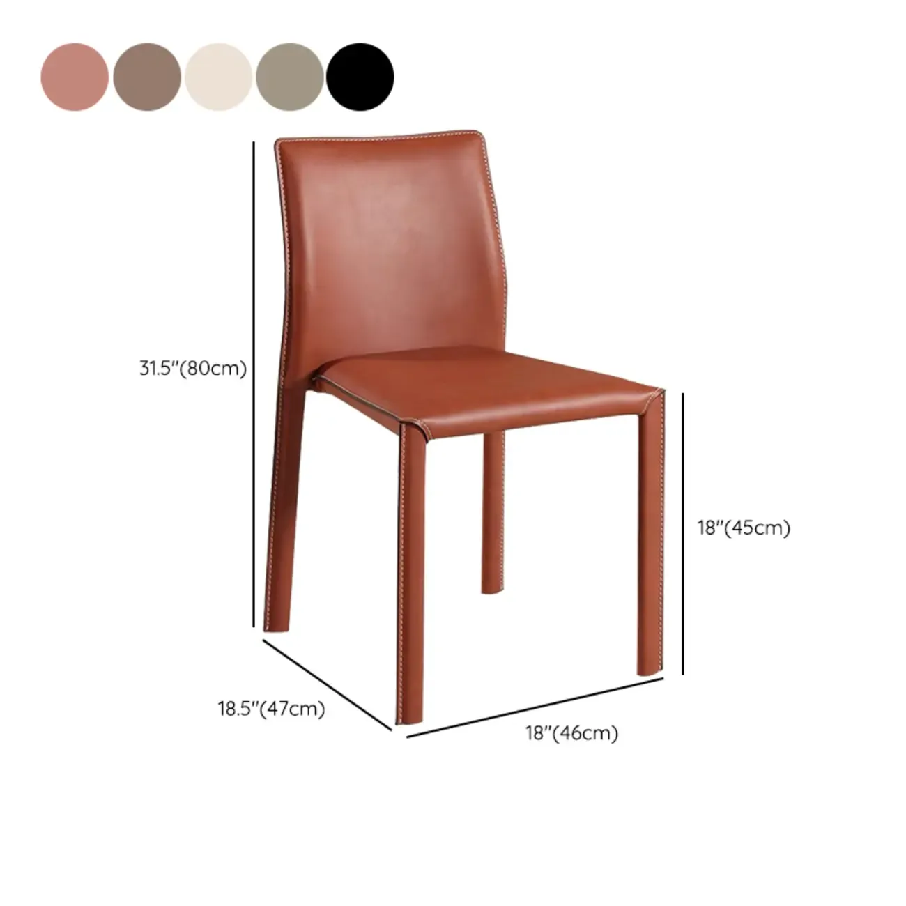 Minimalist Stackable Faux Leather Side Armless Dining Chair #size