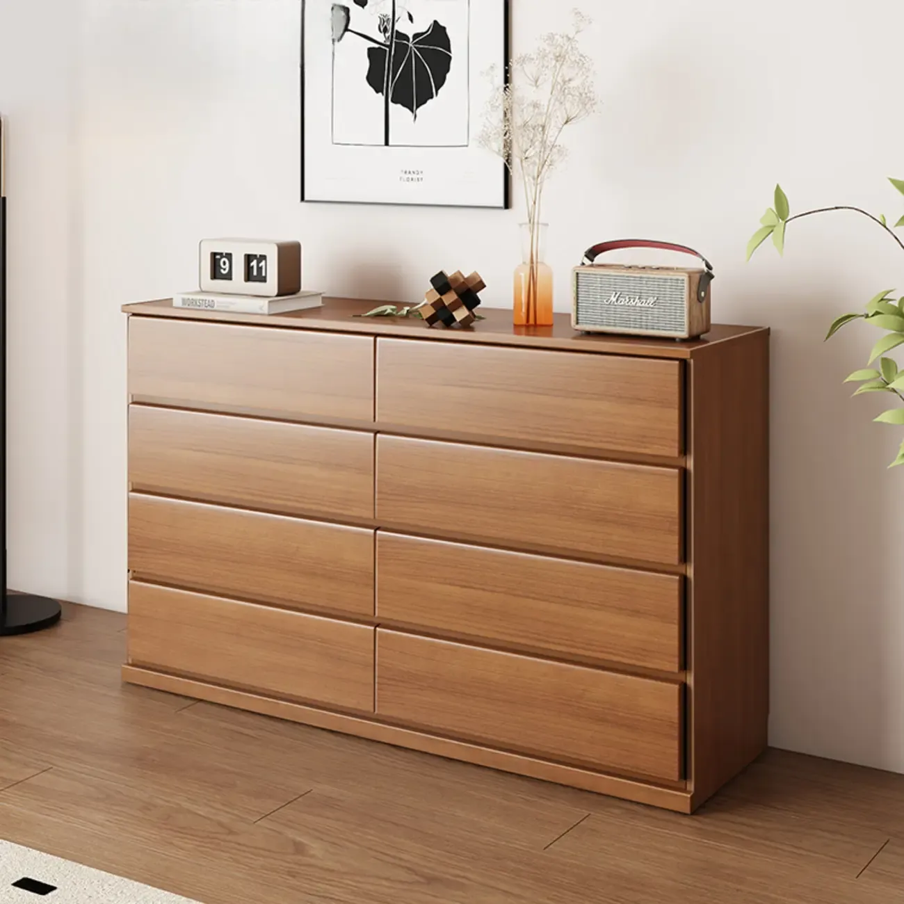 Modern Wood Dresser Light Walnut with 6-Drawers Storage Image - 16