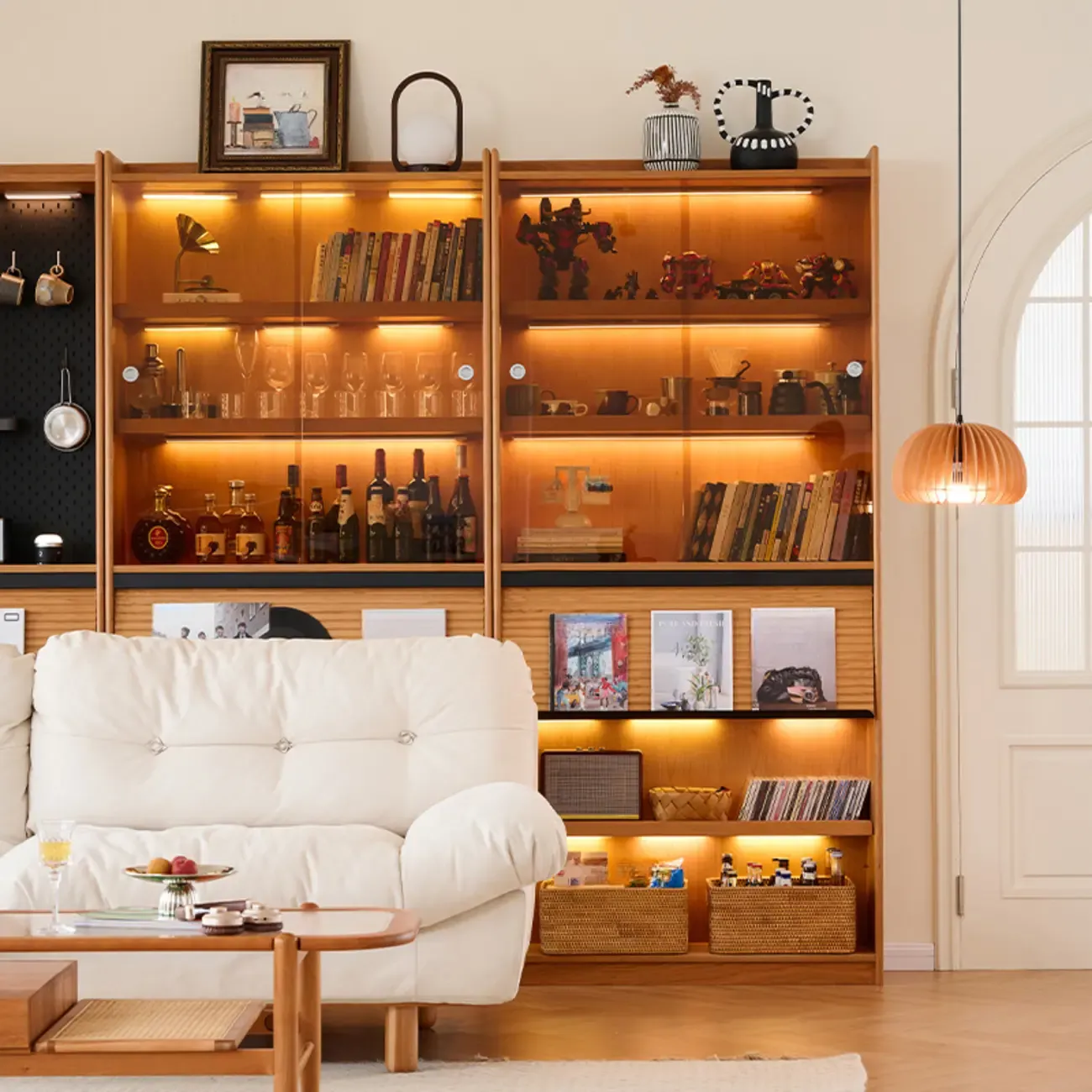 Traditional Wooden Open Display Cabinet with Storage for Living Room Image - 3