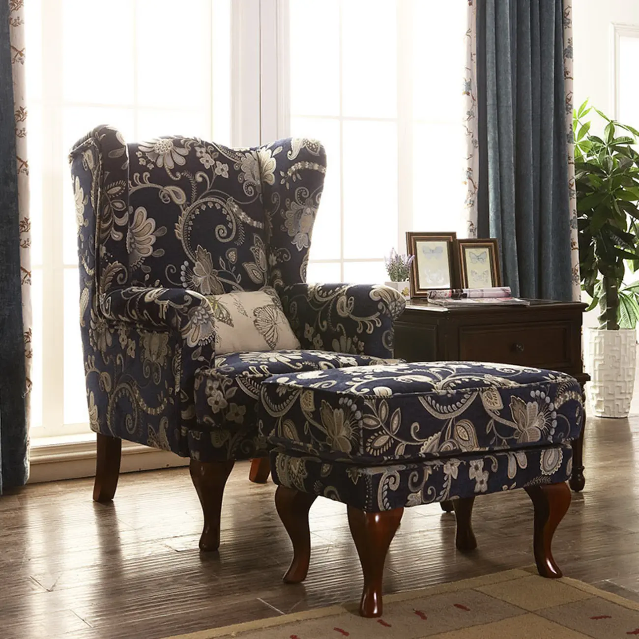 Traditional Fabric Wingback Chair with Ottoman for Living Room Image - 1 | homeyfad