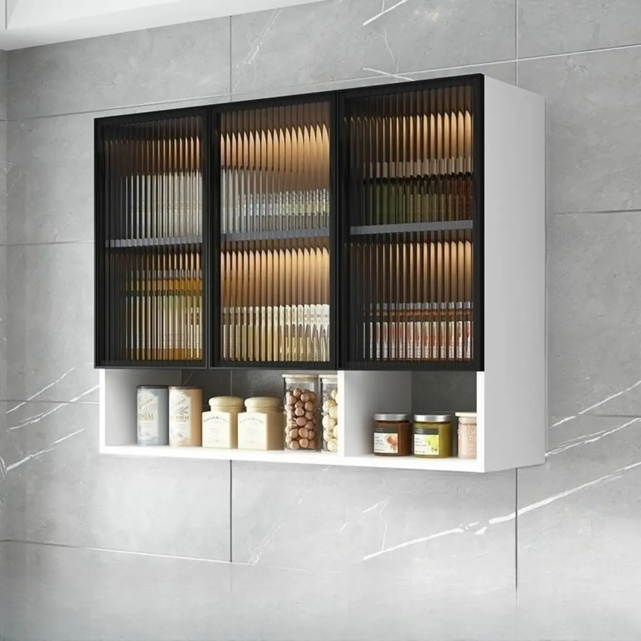 Modern Wood Wall-Mounted Display Cabinet with Glass Image - 20