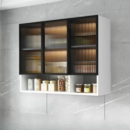 Modern Wood Wall-Mounted Display Cabinet with Glass Image - 20