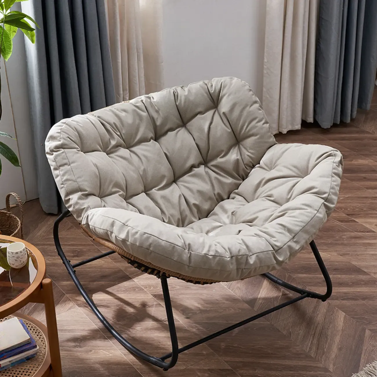 Upholstered Armless Rocking Chair with Cushion for Living room Image - 5