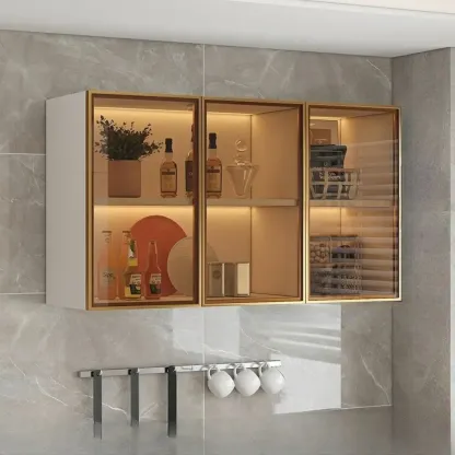 Modern Wood Wall-Mounted Display Cabinet with Glass Image - 21