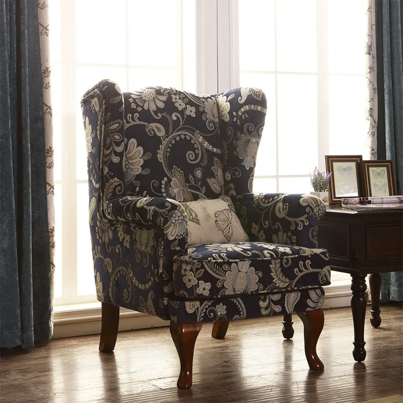Traditional Fabric Wingback Chair with Ottoman for Living Room Image - 2 | homeyfad