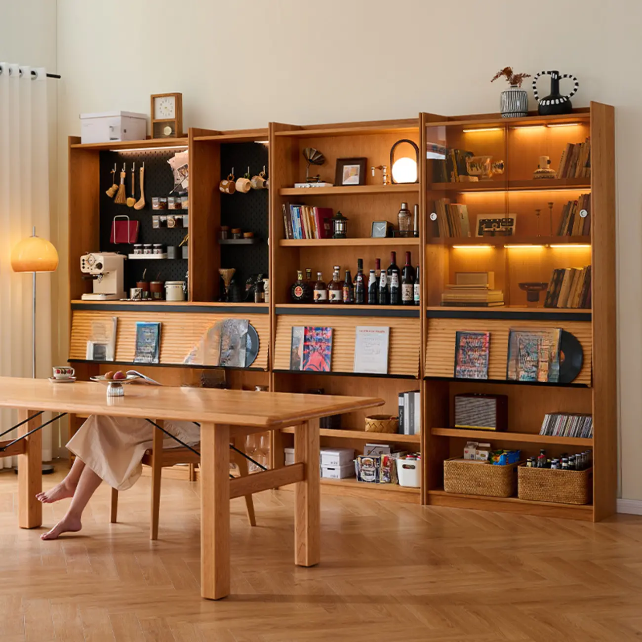 Traditional Wooden Open Display Cabinet with Storage for Living Room Image - 4 | homeyfad