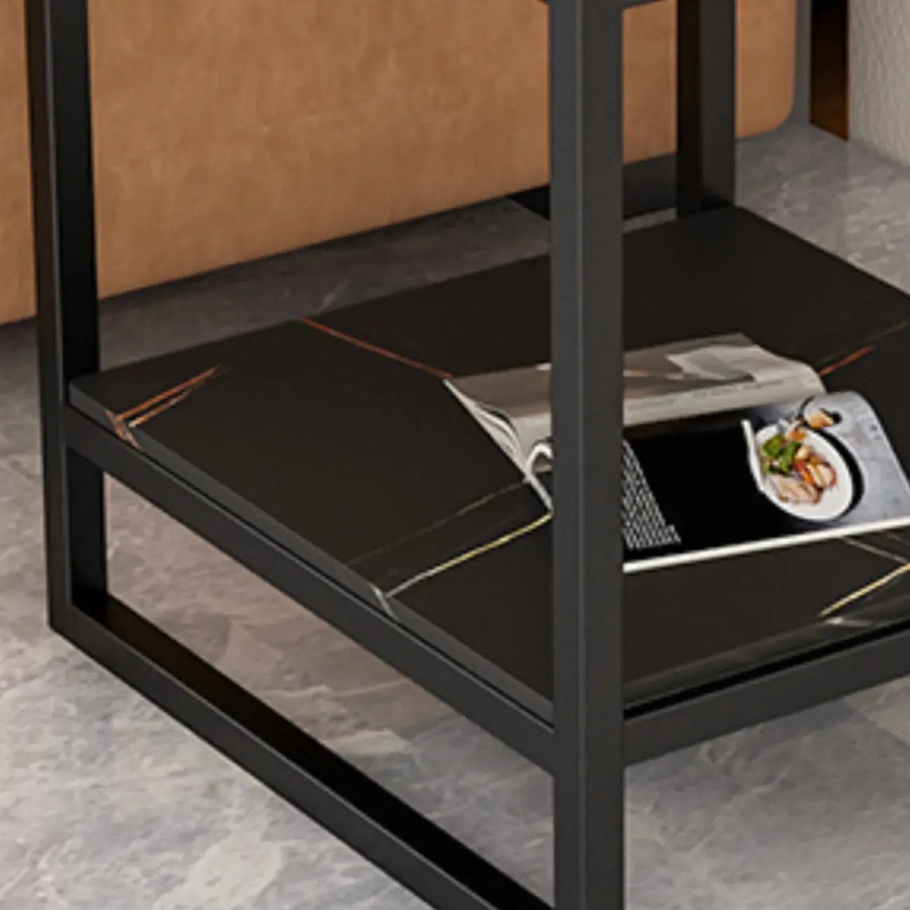 Glam Black Marble Side Table with Storage for Living Room Image - 6