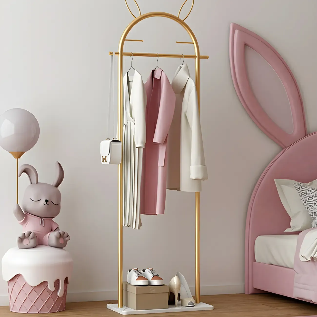 Modern Metal Coat Rack with Hooks & Shelf Image - 5