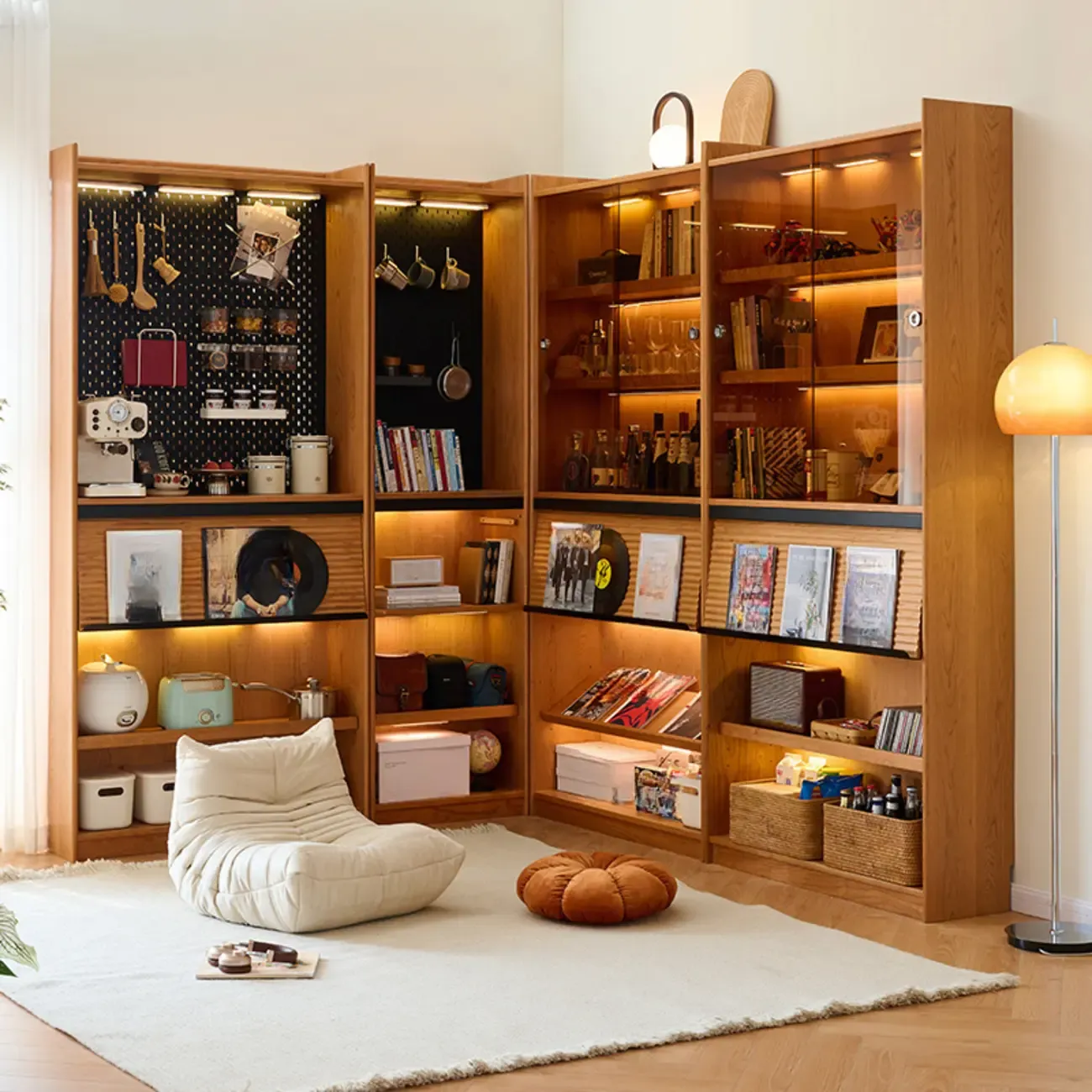 Traditional Wooden Open Display Cabinet with Storage for Living Room Image - 5