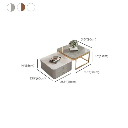 Modern Rectangular Marble Coffee Table Set with Drawers  Image - 20