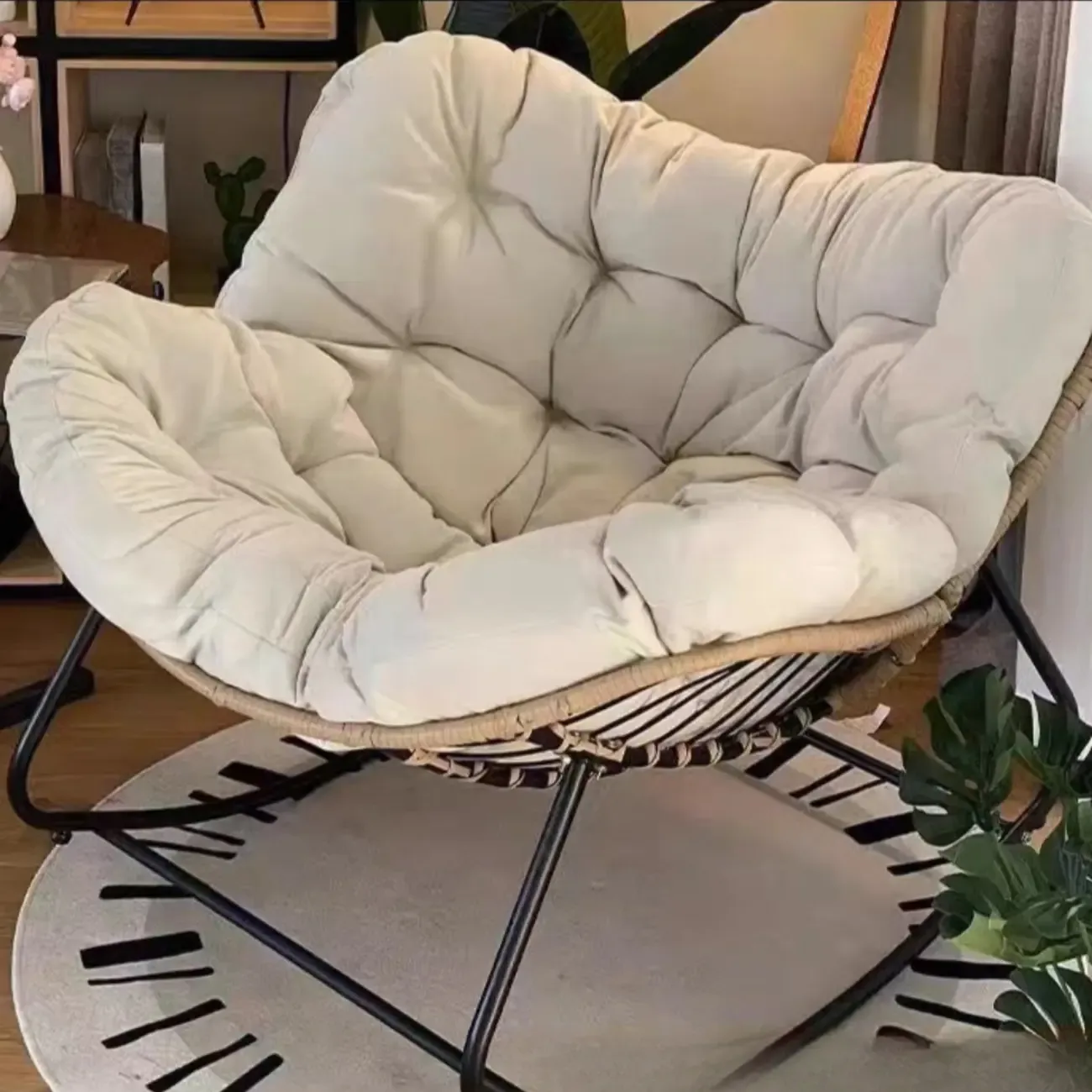 Upholstered Armless Rocking Chair with Cushion for Living room Image - 7