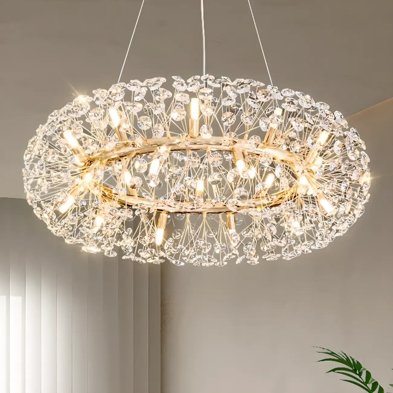 Luxury Crystal Round Chandelier with Geometric Design Image - 1