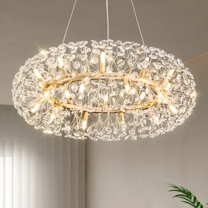 Luxury Crystal Round Chandelier with Geometric Design Image - 1
