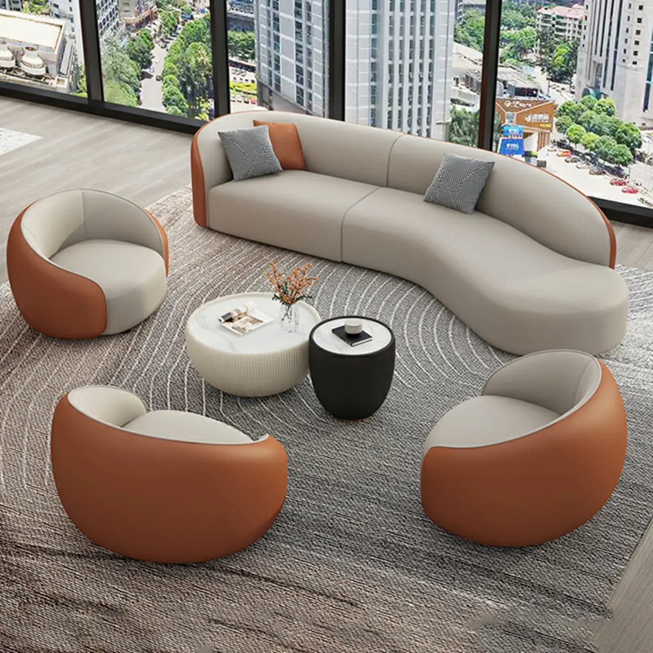 Right Hand Facing Bow Front Corner Sectional with Leathaire Image - 1 | homeyfad