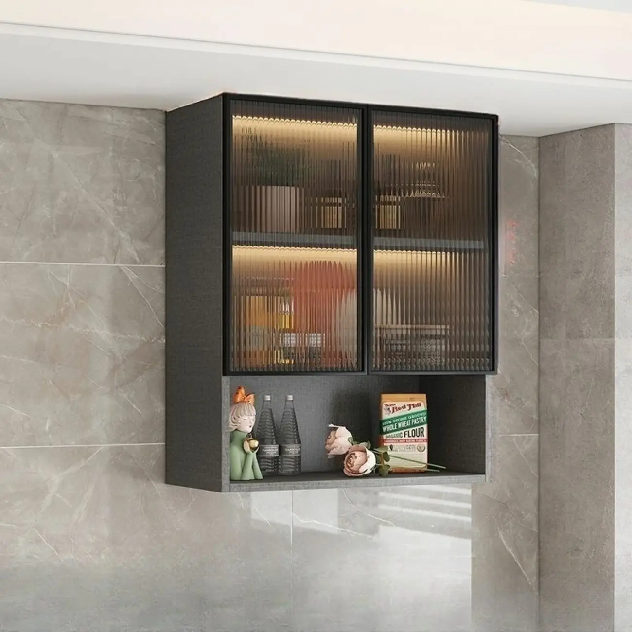 Modern Wood Wall-Mounted Display Cabinet with Glass Image - 23 | homeyfad