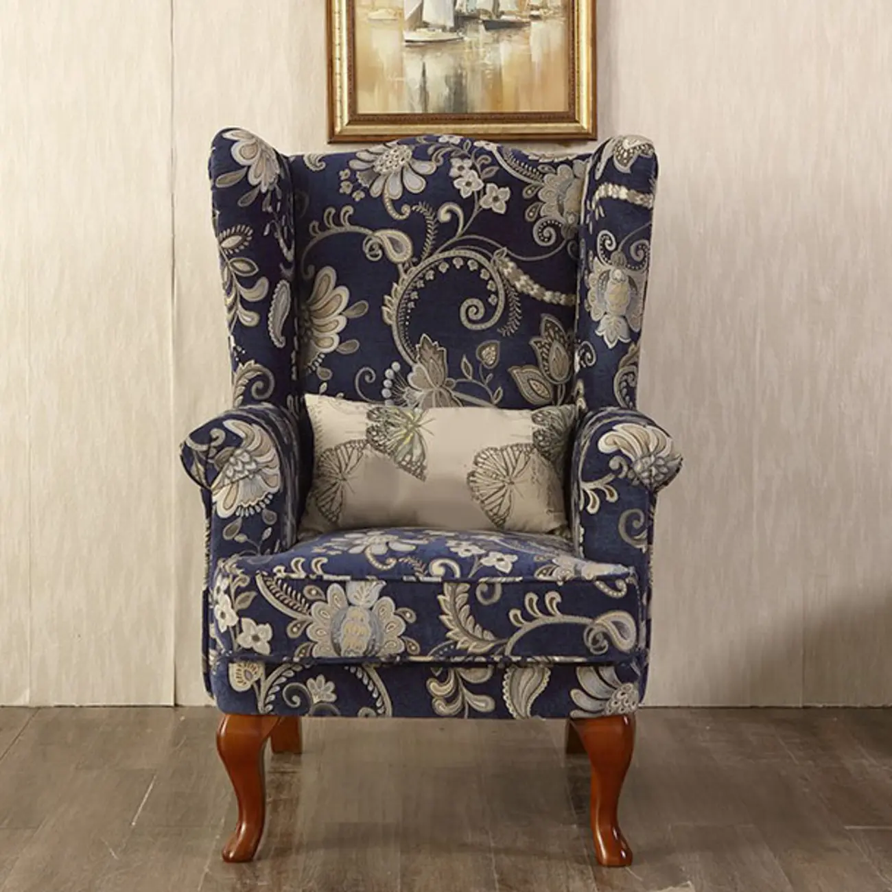 Traditional Fabric Wingback Chair with Ottoman for Living Room Image - 3 | homeyfad