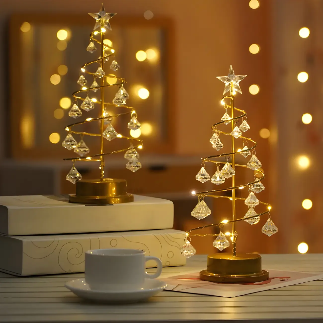 Luxury Crystal Drop LED Christmas Tree Night Light with Gold Frame Image - 1