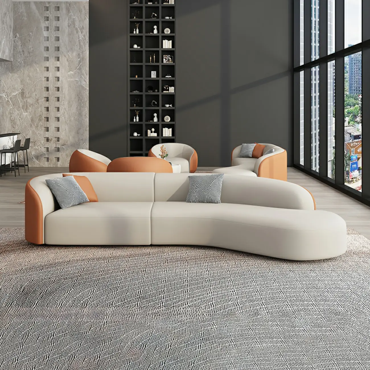 Right Hand Facing Bow Front Corner Sectional with Leathaire Image - 2 | homeyfad