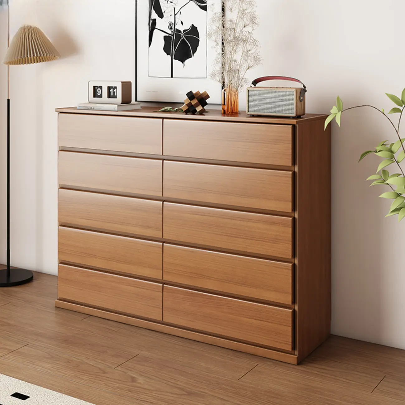 Modern Wood Dresser Light Walnut with 6-Drawers Storage Image - 21 | homeyfad