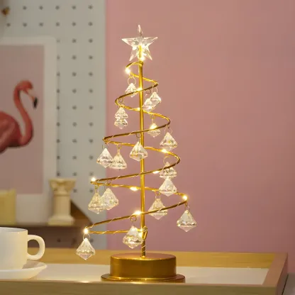 Luxury Crystal Drop LED Christmas Tree Night Light with Gold Frame Image - 2
