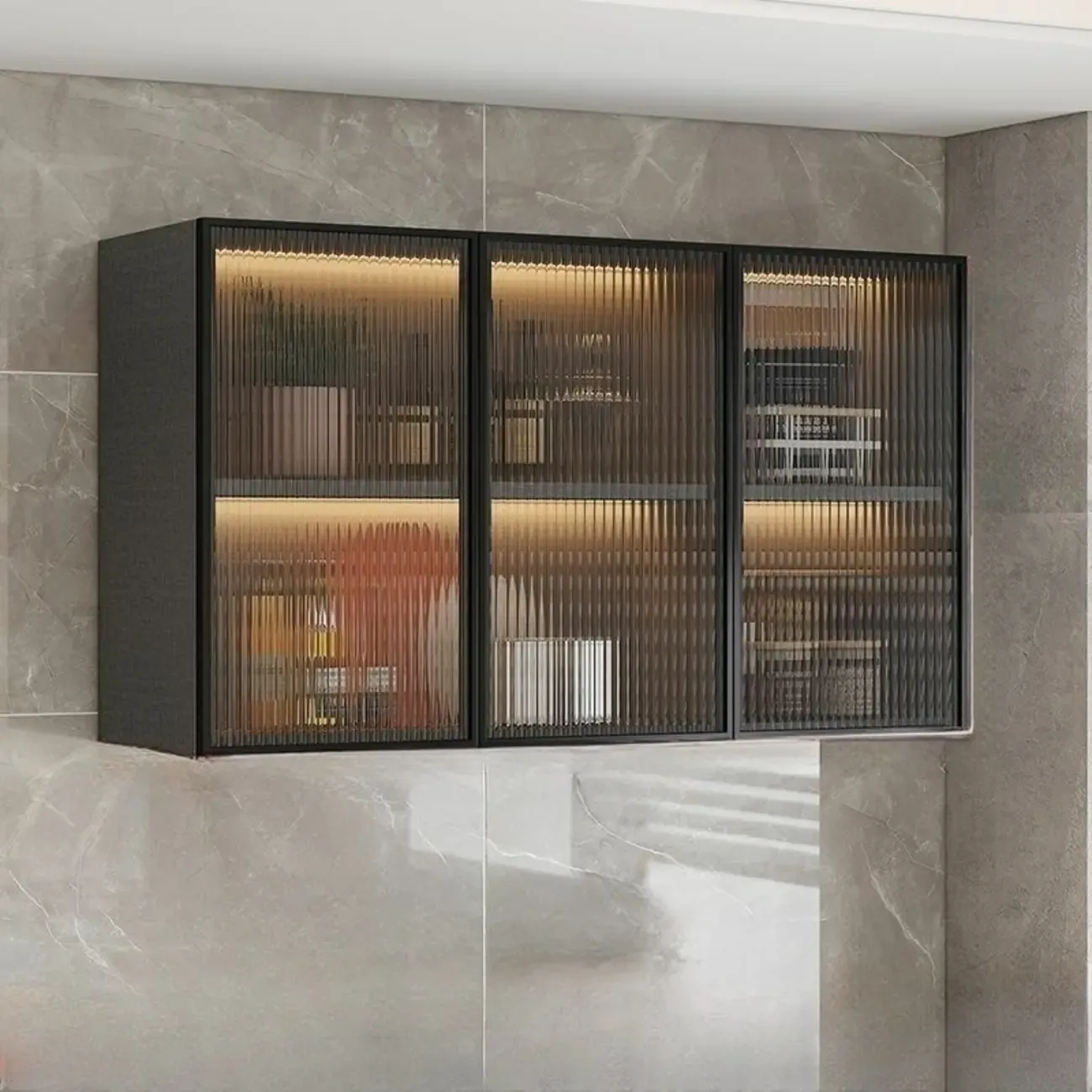 Kitchen Wood Wall-Mounted Grey Storage China Cabinet | HomeyFad