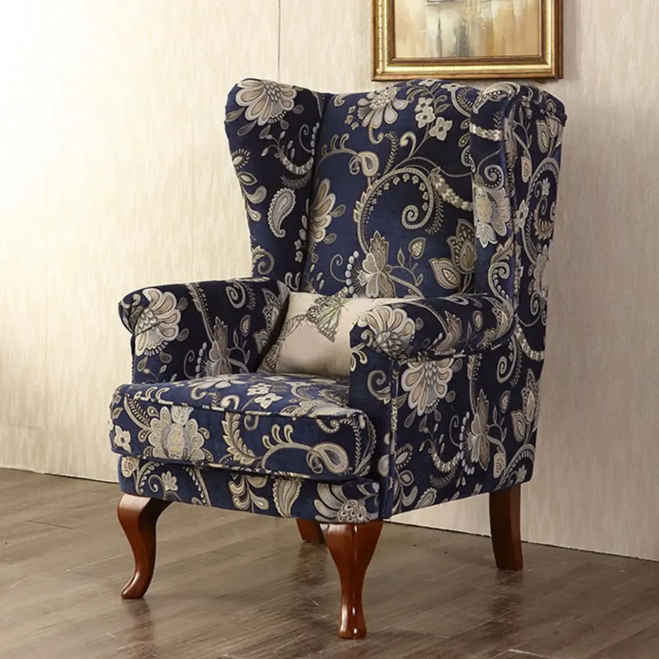 Traditional Fabric Wingback Chair with Ottoman for Living Room Image - 4