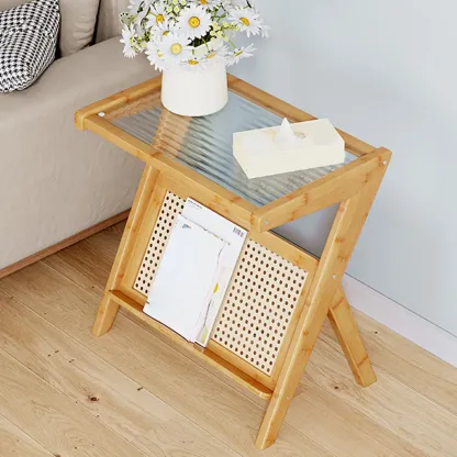 Glass Top Side Table with Magazine Rack for Living Room Image - 3