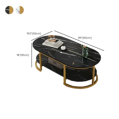 Modern Black Marble Coffee Table with A Shelf & Gold Frame #size