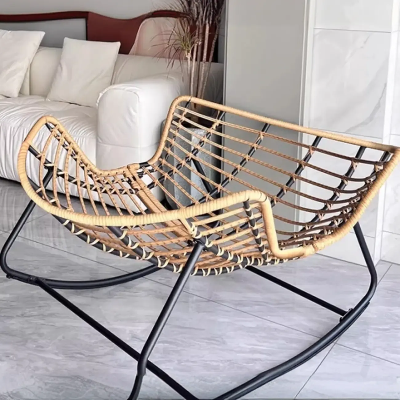 Upholstered Armless Rocking Chair with Cushion for Living room Image - 9