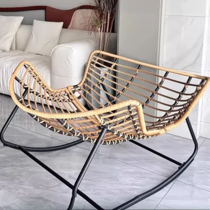 Upholstered Armless Rocking Chair with Cushion for Living room Image - 9