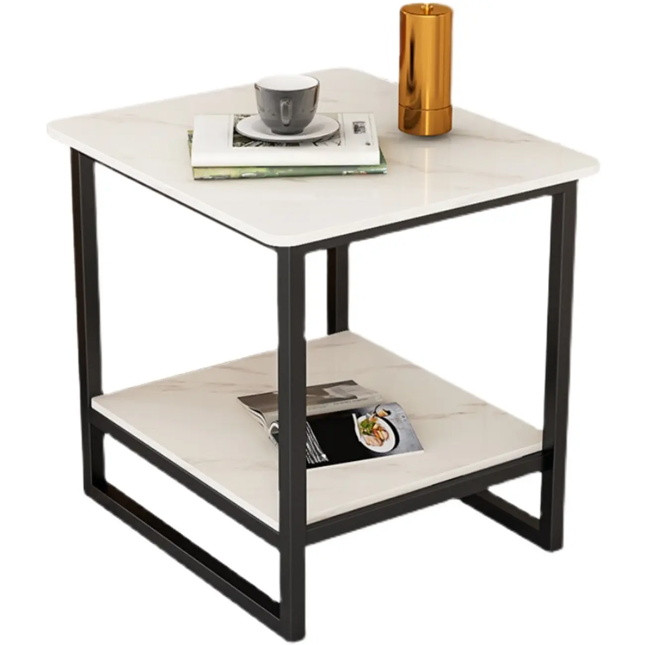 Glam Black Marble Side Table with Storage for Living Room Image - 10 | homeyfad