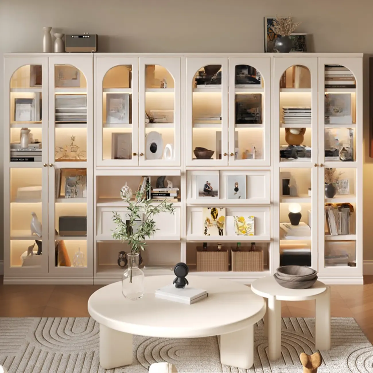 Wooden Display Cabinet with Glass Doors and Shelves Image - 3