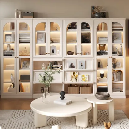 Wooden Display Cabinet with Glass Doors and Shelves Image - 3