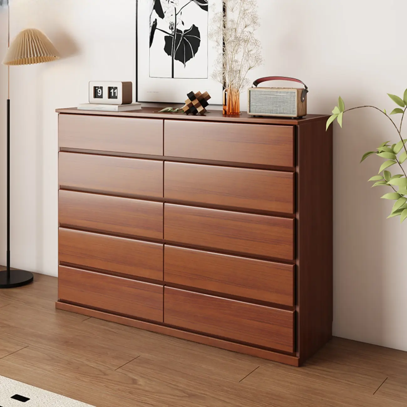 Modern Wood Dresser Light Walnut with 6-Drawers Storage Image - 22 | homeyfad