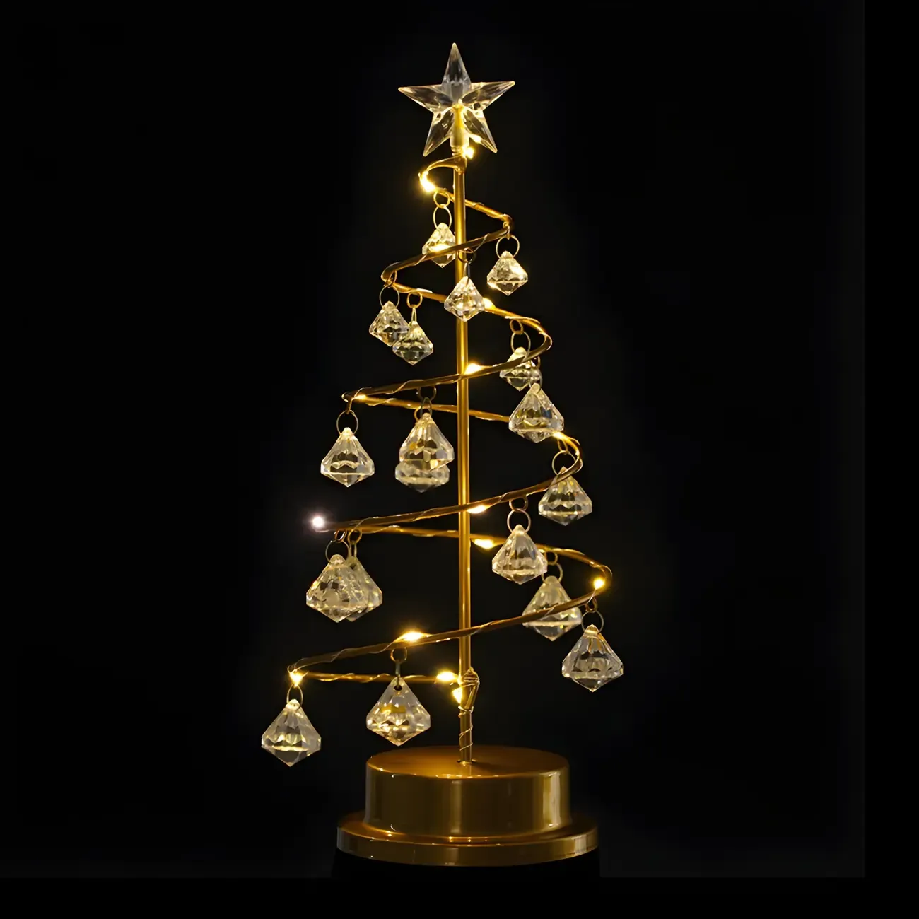 Luxury Crystal Drop LED Christmas Tree Night Light with Gold Frame Image - 3